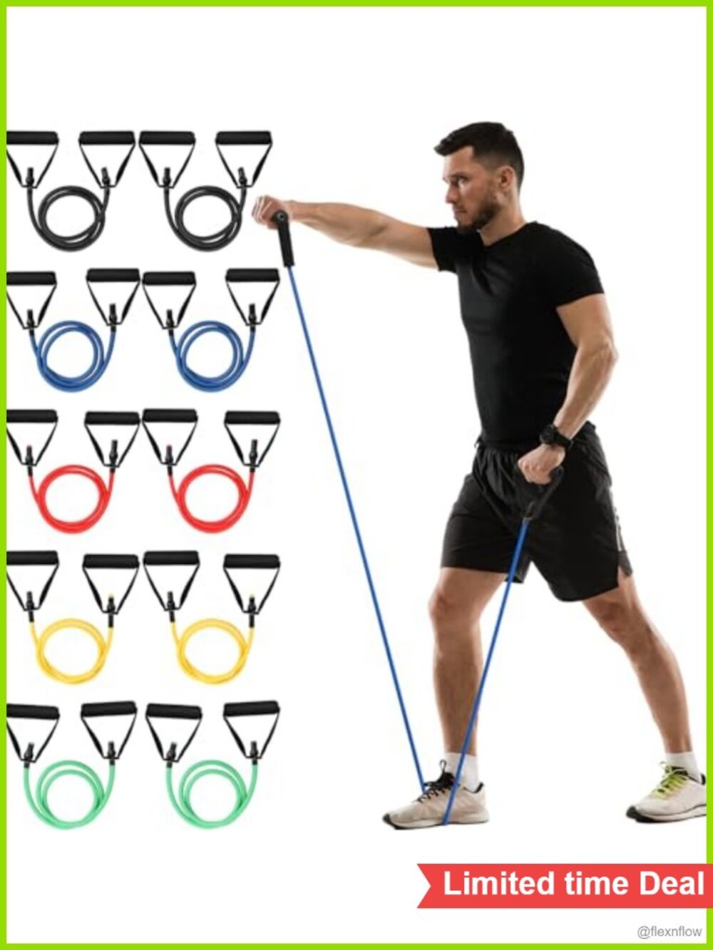 10-Piece Exercise Band Set with Foam Handles, 5 Levels